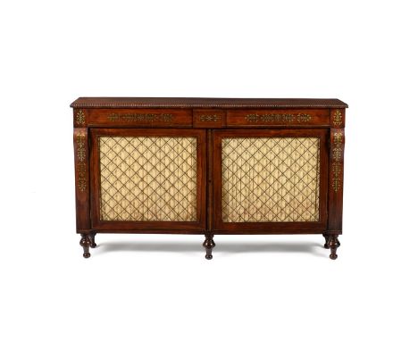 Y A REGENCY ROSEWOOD AND BRASS MARQUETRY SIDE CABINET CIRCA 1820 91.5cm high, 158cm wide, 35cm deep Condition Report: Cabinet