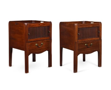 A MATCHED PAIR OF GEORGE III MAHOGANY NIGHT COMMODESCIRCA 1780 AND LATEREach with a false drawer front with keyhole, the pull