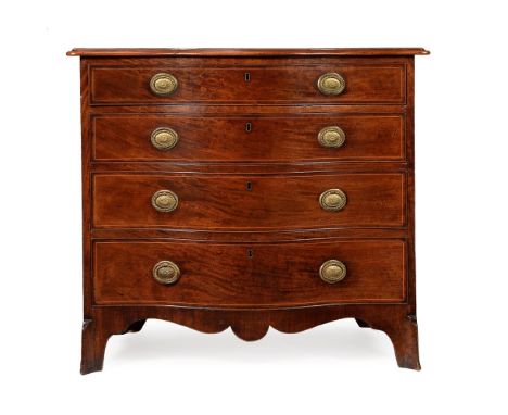 A GEORGE III MAHOGANY SERPENTINE CHEST OF DRAWERSCIRCA 1780Decorated with fine boxwood stringing90cm high, 98cm wide, 54cm de