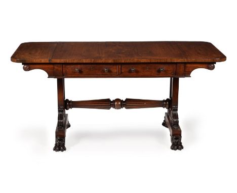 Y A GEORGE IV ROSEWOOD SOFA TABLEATTRIBUTED TO GILLOWS, CIRCA 1825The rectangular top incorporating a pair of hinged leaves, 