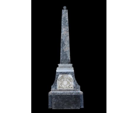 A LARGE ITALIAN MARBLE GARDEN OBELISK LATE 19TH/EARLY 20TH CENTURY Composed of grey/white and pink/grey variegated marble sec