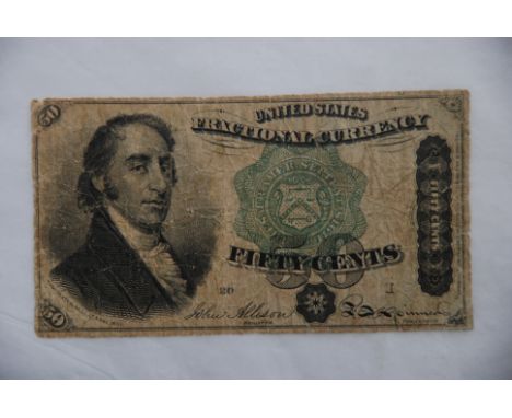 United States 1863-50 cents fractional currency note, portrait Dexter at left,P121 Fine