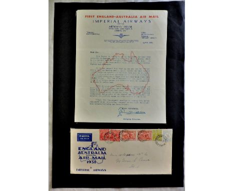 Australia Airmail 1931-First airmail Australia-England with Imperial Airways Official Letter, cover bears (6) stamps totallin