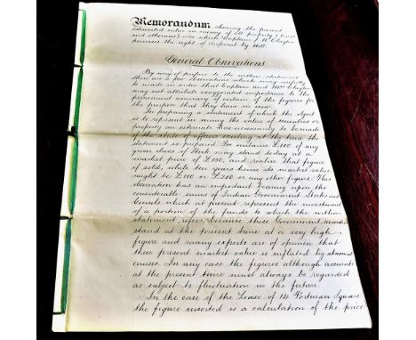 Captain J.W.Clayton 1896  Vellum Memorandum showing the estates calue in money of all property (trust or others) over which C