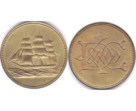 Ceylon Shipping Token - obv: K/C/Co, Rev: Clipper Ship - Scarce
