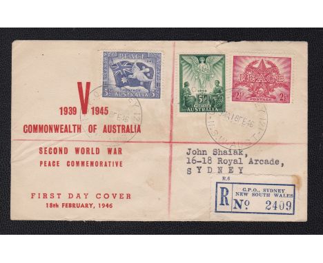 Australia 1946-(18th Feb) WWII Peace set first day cover, Registered Sidney NSW