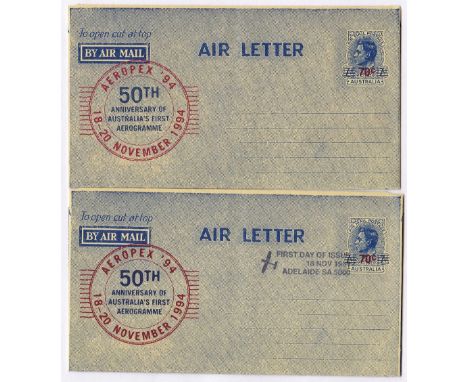 Australia 1994-Aeropex 70c Aerogramme 504 anniversary mint+ used first day(2)