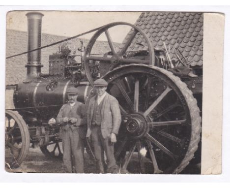 Traction/Steam Engine - Early small postcard - workers pose.