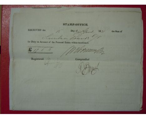 Receipt from Stamp Office (stamped)  for Legacies (2) and Annuities (2) on Account of the Personal Estate of Edward Venn dece