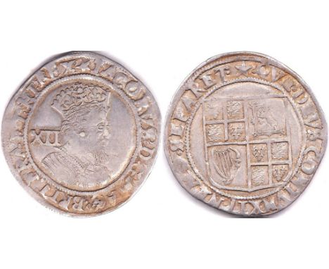 James I (1603-25) Third Coinage (1619-25) shilling Sixth Bust, mm. Super Rowel, round full flan with well struck-up portrait.