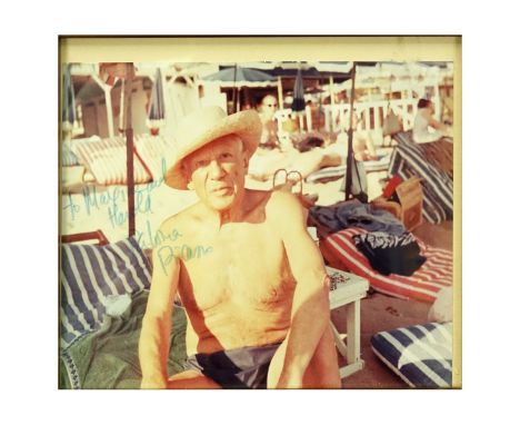 Color Photograph Of Pablo Picasso Signed By Paloma Picasso. Inscribed: To Maxine and Harold Paloma Picasso. Photograph measur