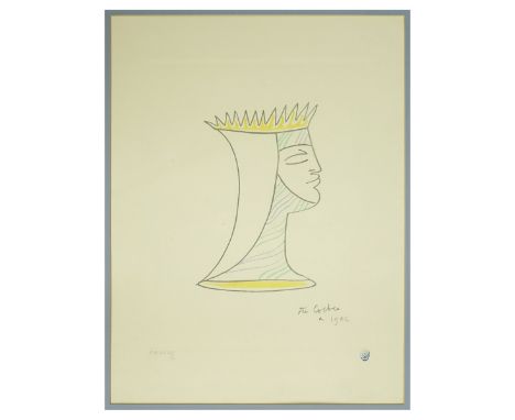 Jean Cocteau, French (1889-1963) Color Lithograph "Queen". Signed, Dated 1956 and numbered EA 43/50 in pencil, bears artists 