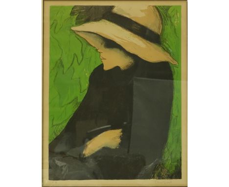 Contemporary Color Lithograph "Art Deco Lady". Signed illegibly and numbered EA. Nicely framed. Measures 23-1/2" x 17-3/4" (s