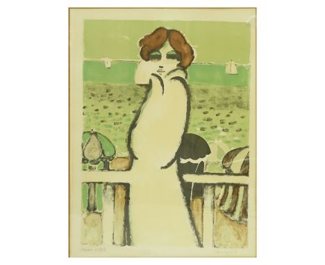 Contemporary Color Lithograph "Art Deco Lady". Signed illegibly and numbered EA. Nicely framed. Measures 23-1/2" x 17-3/4" (s