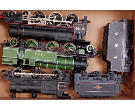 A Bachmann LNER green No. 7684 class V3 tank engine (G), Hornby class 5 engine and tender LMS black (G) and a Triang class 3F
