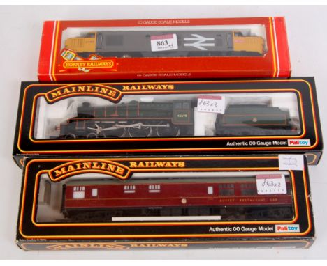 A Mainline BR lined green Jubilee class engine and tender 'Mars' (NM-BNM) and a BR maroon Mk1 buffer restaurant car (G-BG) an