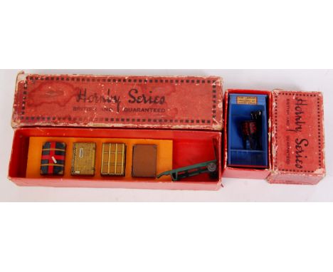 Hornby 1927-31 Railway Accessories no. 1 Luggage Set with darker green truck (G-BP) with a 1928-30 Railway accessories No. 7 
