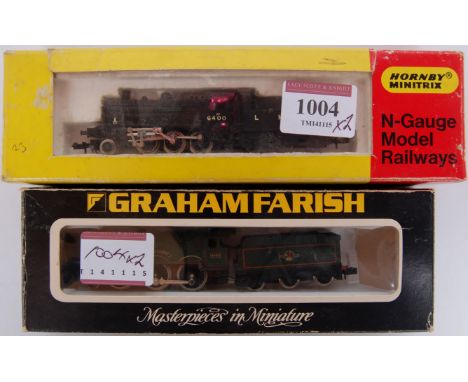 A Hornby Minitrix No. 213 LMS black Ivatt 20609 engine and tender (G-BF) and a Graham Farish BR green 'Windsor Castle' engine