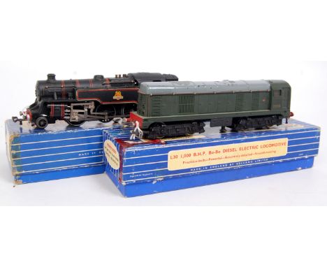 A Hornby Dublo 3-rail L30 Bo-Bo diesel electric locomotive, engine bonnet repainted (F-BP) sold with EDL18 tank engine (G-BP)