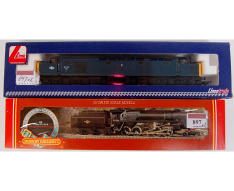 A Hornby R264 BR black class 9F 2-10-0 engine and tender (M-BM) and a Lima BR blue class 40 diesel locomotive (M-BM)