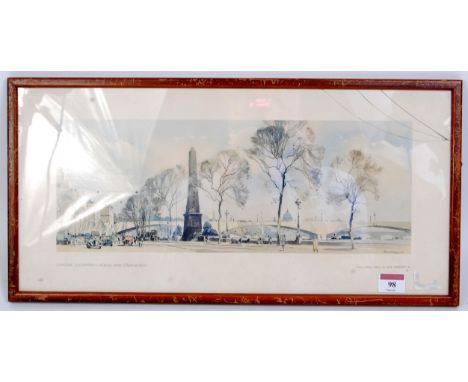 A railway carriage print London Cleopatra's Needle, by Marriott, glass broken