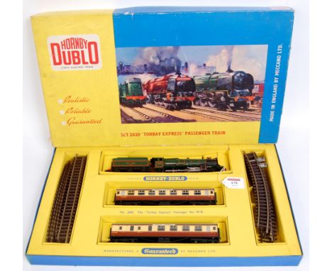 A Hornby Dublo No. 2020 'The Torbay Express' passenger set containing a little used 'Denbigh Castle' engine and tender, 2 WR 
