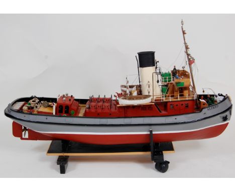Scratch built model of a Steam Tug Boat "Alfred", having large single can motor powering a single screw, batteries not suppli