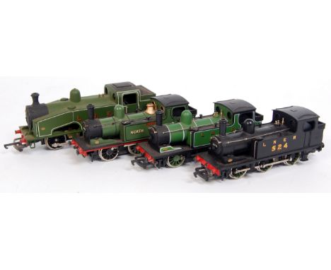 3 Mainline class J72 tank engines LNER black 524, LNER green 581, North Eastern 'Joem' (G), and a Lima LNER green class J50 t
