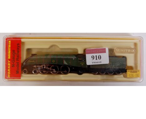 A Hornby Minitrix N gauge BR green 'Mallard' engine and tender (M-BM)
