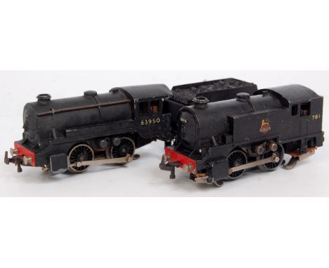 A Trix Twin Railway freelance 0-4-0 engine and tender, BR black No. 63950 (G) and a similar tank engine BR black No. 781 (G)
