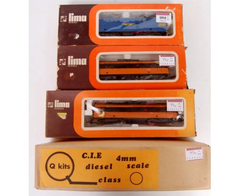 Two Lima H0 CIE orange/black diesel locomotives (G-BG) Continental outline H0 electric locomotive (G-BG) and a Q Kits whiteme