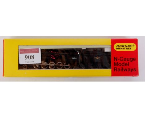 A Hornby Minitrix N gauge BR black class 9F engine and tender (M-BM)