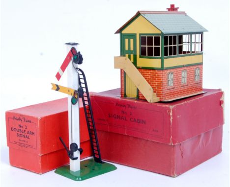Hornby 1949-55 no. 2 Signal Cabin - fixed green roof - small scratch to front otherwisw (VG-BP) with a 1954-69 no. 2 Double A
