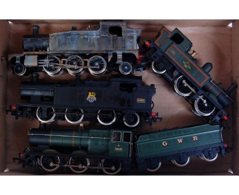A mainline GWR green Collett engine and tender (G) BR black 66XX tank engine (G), Airfix BR lined green 14XX tank engine (G) 