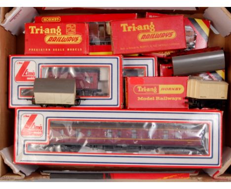 3 Lima BR maroon Mk1 full brake coaches (G-BG), a BR blue CCT (G-BG) an LMS horse box (G-BG) and 6 Hornby wagons (G-BFG)