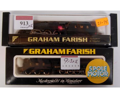 A Graham Farish N gauge LMS black 5 engine and tender (G-BG), together with a LMS black class 8F engine and tender (G-BG)