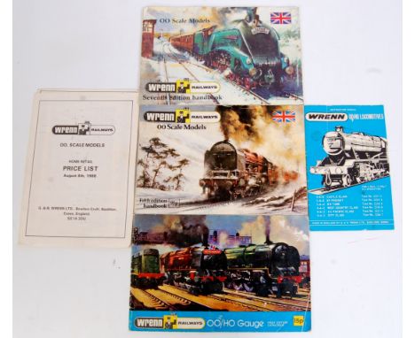 Wrenn Railways 1st edition catalogue (F), 5th and 7th edition handbooks (G), August 8th 1988, price list (G) and an instructi