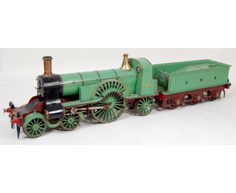 Scratch built 5 inch gauge 4-2-2 Stirling Single engine and tender, live steam example for coal firing, GNR with No.1 to cab 