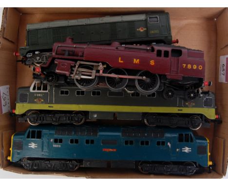 3 Hornby Dublo diesel locomotives and a 2-6-4 tank engine, all 3-rail and repainted, sold for spares or repair (a/f)