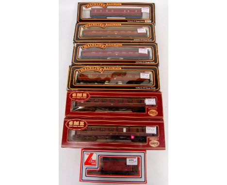 3 Mainline Stanier 60' 1st/2nd coach BR maroon LMS BG van, 2 GMR (Airfix), LMS coaches, Lima LMS horsebox (G-BG)