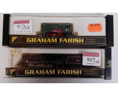 A Graham Farish N gauge BR lined black class 5 engine and tender (G-BG), together with BR green class 08 diesel shunter (G-BG