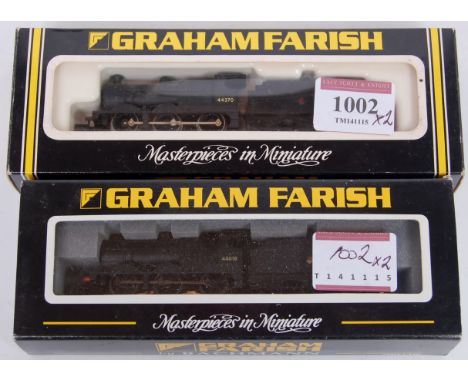 A Graham Farish No. 1845 BR black class 4F engine and tender (G-BF) and a similar Farish by Bachmann 372-050