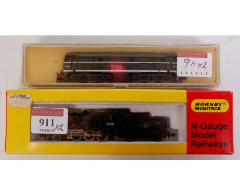 A Hornby Minitrix BR black Ivatt class 2MT (M-BM) sold with a Lima BR green class 31 AIA-AIA diesel locomotive (G-BG)