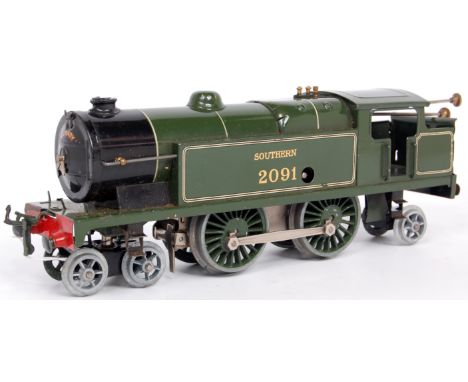 Hornby 1938-41 green SR clockwork 4-4-2 No. 2 special tank loco No. 2091 - 3 bogie and one pony wheel replaced, complete with