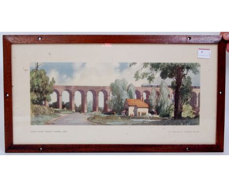 Framed and glazed carriage print 'Colne Valley Viaduct  Chapel', LR Squirrell, in original type frame
