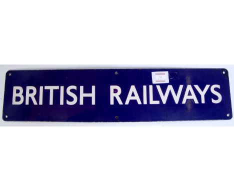 British Railways (ER) enamel poster board heading 25"x6", vendor states ex Stratford, good colour