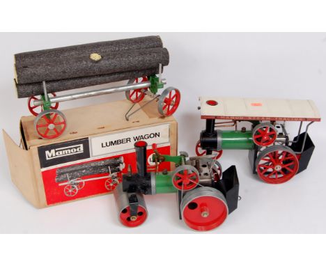 Mamod Steam Engine and Attachment Group, to include a loose Mamod Steam Roller with burner and scuttle (G), a Mamod traction 