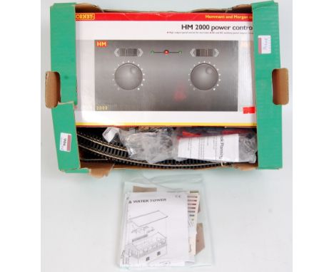2 trays containing quantity of Hornby track and accessories, many boxed, including R 076. R8002, R8004, R645, R8012 controlle