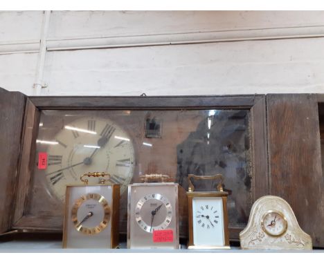 A National Time Recorder Ltd clocking in timekeeper in a wooden frame A/F together with a 5 window carriage clock and other b
