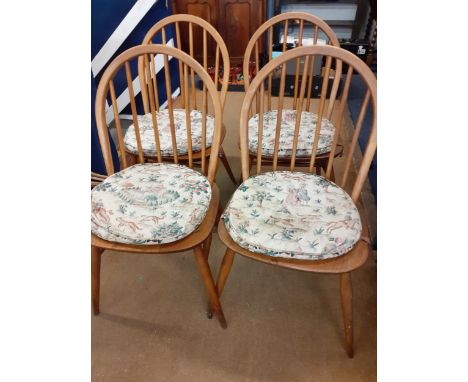 Four Ercol light beech and elm hoop spindle back dining chairs Location: A3F 